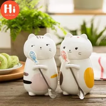 Привет, очень милая 3D-животная кошка, милая керамическая чашка для воды для любителей, креативная кружка большой емкости с крышкой, кофейная чашка розовый