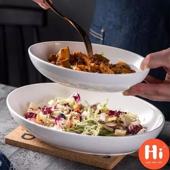 Привет овальная белая фарфоровая посуда Керамическая домашняя гостиница Глубокая тарелка для супа Кухня на пару Рыбная тарелка Салатные блюда A