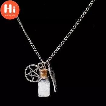 Привет ожерелье Сверхъестественное ожерелье Бутылка с солью Крыло ангела Дизайн Пентаграмма Подвеска-подвеска серебряный