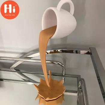 Привет, плавающая кофейная чашка, забавная скульптура, льющаяся жидкость, кружка с брызгами, 3D художественные украшения для офиса, рабочего стола, украшение для дома и кухни коричневый