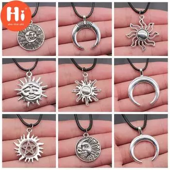 Привет подарки для детей 1шт солнце звезды кулон ожерелье ювелирные изделия 42 + 5см кожаное ожерелье 25mm-N209-B10333