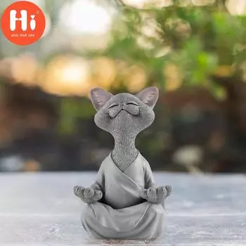 Привет, причудливая серая фигурка кота Будды, коллекционная фигурка для медитации и йоги, счастливый кот, декор, Привет