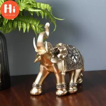 Привет, привлекательная фигурка слона, изысканный элегантный стиль, символ, смола, элегантный хобот слона, вечерние скульптуры, подарки для дома, домашнее украшение, привет S золотистый