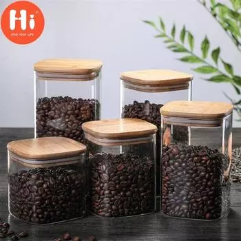 Привет прозрачная квадратная герметичная банка стеклянная банка для специй с крышкой кухонный резервуар для хранения кофейных зерен контейнер для еды A