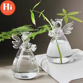 Привет прозрачное стекло в форме ангела ваза для цветов милая стеклянная подвесная ваза цветочные горшки для растений
