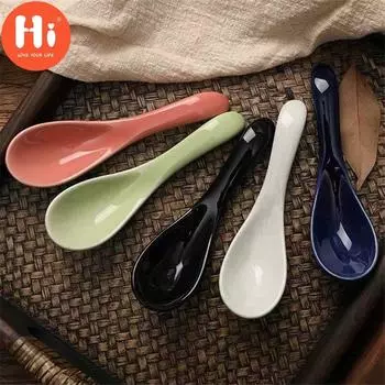 Привет, японская керамическая ложка для супа, риса, фарфоровая кофейная десертная ложка, портативная посуда
