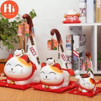 Привет японский манэки неко керамика Lucky Cat мультфильм длинный хвост статуя кота фэн-шуй офисный настольный орнамент украшение дома Привет