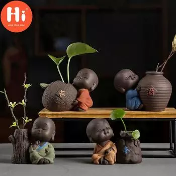Привет Ретро Дзен Маленькая Ваза Монах Творческая Личность Гидропонное Растение Сушеный Цветок Контейнер СциндапсусПривет A