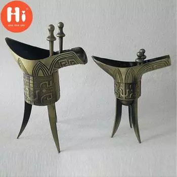 Привет Ретро Треугольная чашка для вина Бронзовый бокал Древний китайский императорский сосуд для вина Кубок Кубок small дубильная кора