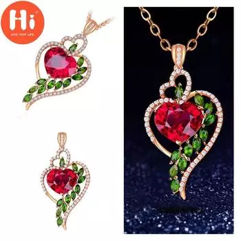 Привет Роскошный бриллиантовый рубин персиковое сердце подвеска ожерелье цепочка для свитера День матери День рождения Юбилейное ювелирное изделие подарок серебряный