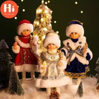 Привет, рождественская кукла, украшения для стола, серебряная одежда, великолепная русская детская кукла Снегурочка Навидад Ноэль для рождественского декора, привет красный