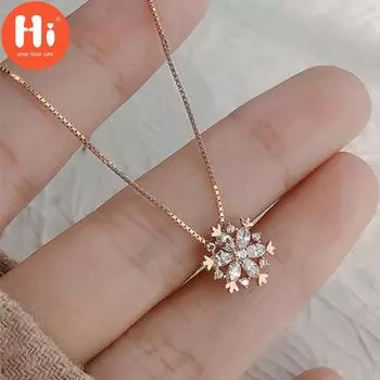 Привет, рождественское ожерелье со снежинкой, женское модное ожерелье из розового золота, свадебные украшения, подарки на годовщину серебряный