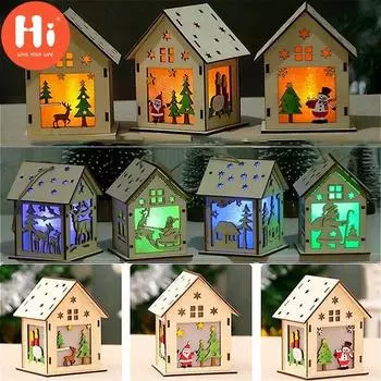 Привет Рождество Светодиодный Свет Деревянный Дом Симпатичная Рождественская Елка Подвесные Украшения Праздничное УкрашениеПривет H01