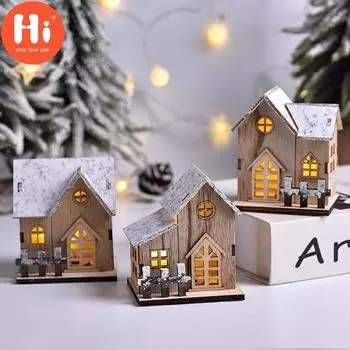Привет Рождество светодиодный светильник деревянный дом светящаяся кабина веселые рождественские украшения для дома DIY рождественские елочные украшения детский подарок Новый ГодПривет