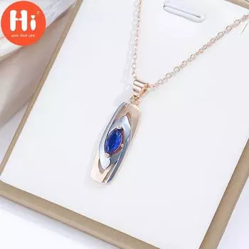 Привет розовое золото цвет синий циркон кулон ожерелье для женщин серебряный цвет винтажные роскошные свадебные украшения для невесты