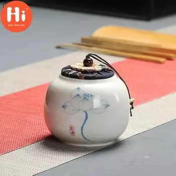 Привет, ручная роспись, керамическая герметичная банка, мини-портативный дорожный резервуар для хранения чая, кухонная банка для специй, контейнер для еды A