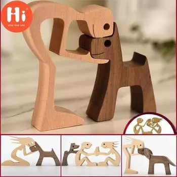 Привет, щенок, семья, деревянная собака, резьба по дереву, украшения, домашний декор, фигурка, настольный орнамент, скульптуры для собак, любителей домашних животных, подарки, привет B01 коричневый