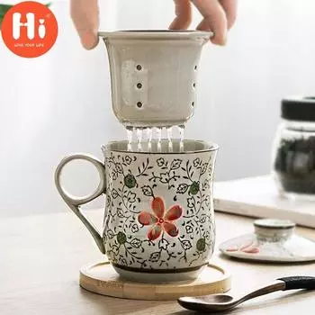Привет, сине-белая фарфоровая чашка для чая, керамическая ручная роспись, ретро-кружка для разделения воды с крышкой, фильтр, офисные чайные чашки, посуда для напитков