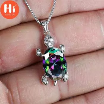 Привет синий фиолетовый овальный кулон Радужный камень милые ожерелья в виде черепахи для женщин многоцветное ожерелье с животными