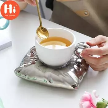 Привет, скандинавская креативная керамическая кофейная чашка с блюдцем, фарфоровая чайная чашка с ручкой, домашняя кружка для молока, офисная посуда для напитков