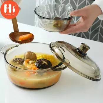 Привет, скандинавская креативная прозрачная стеклянная миска для лапши быстрого приготовления, большая миска для супа, миска для десерта и фруктов с крышкой и ручкой, кухонная посуда 1 Piece