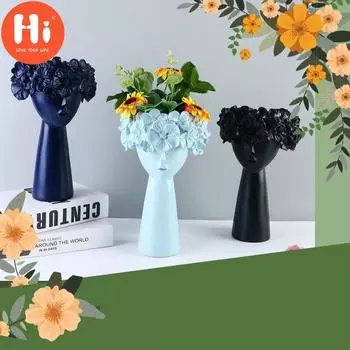 Привет, скандинавский стиль, украшение для дома, украшение вазы для девочек, милое украшение в виде человеческой головы, поделки из смолы, цветочная композиция для гостиной светло-синий