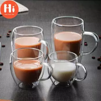 Привет, стеклянная чашка с двойными стенками, термостойкая кружка для кофе, молока, прозрачная чашка для питья воды A