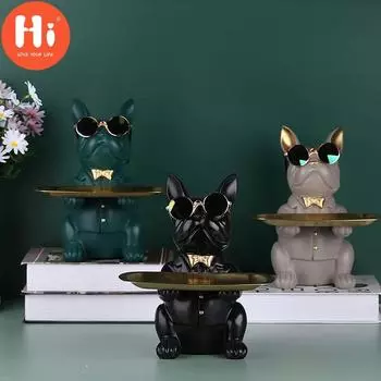 Привет, украшения для дома, украшения для хранения, скульптура французского бульдога, статуя собаки, декоративная фигурка для хранения, входной ключ, держатель для закусок с очками, Привет зелёный