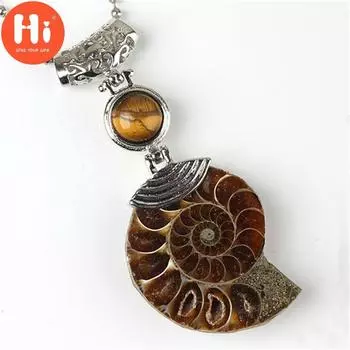 Привет узор Тигровый глаз Каменные бусины Кабошон Раковина Камень Подвеска Аммонит Ископаемый камень Подвеска