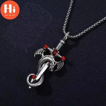 Привет Винтаж Меч Дракона Кулон Ожерелье Титановая Сталь Кулон Ожерелье Ювелирные Изделия Для Мужчин серебряный