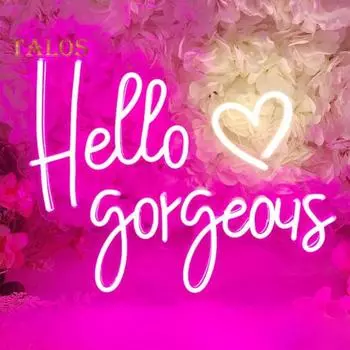 Привет, великолепная неоновая вывеска, светодиодная лампа, уникальная форма, супер яркая, энергосберегающая, работающая от USB, светодиодная вывеска, настенное художественное украшение розовый