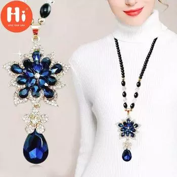 Привет, винтажное ожерелье с подвеской в виде цветка для девочек, женское модное длинное ожерелье-цепочка, очаровательное ожерелье-свитер, помолвочное ювелирное изделие, подарок красный