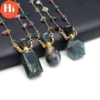 Привет винтажное ожерелье с подвеской в виде флакона духов из натурального камня, зеленое чернильно-синее кварцевое гравийное ожерелье для женщин, ювелирные изделия своими руками, подарки 80cm
