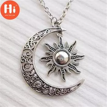 Привет винтажное серебряное ожерелье с изображением солнца и луны, небесные украшения ручной работы, ожерелья с солнцем, ювелирные изделия с луной, подарки для женщин и мужчин