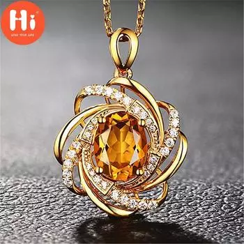 Привет желтый кристалл цитрин драгоценные камни циркон кулон ожерелья для женщин тон колье-цепочка ювелирные изделия золотой
