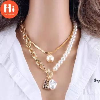 Привет, женская мода, 2 слоя жемчуга, подвески, ожерелья, металлическая цепочка в виде змеи, новый дизайн, ювелирное изделие, подарок серебряный