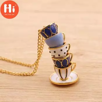 Привет женская мода ручная роспись эмаль чашка кулон ожерелье длинная цепочка ювелирные изделия