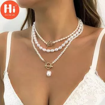 Привет, женское ожерелье, винтажное жемчужное ожерелье в стиле барокко, ожерелье с пряжкой в форме сердца для женщин, свадебная цепочка из бисера, аксессуары на шею, ювелирные изделия белый