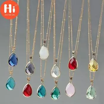 Привет, золотой цвет, каплевидная огранка, многоцветное стеклянное ожерелье с камнем, подвеска, подвеска, каменная цепочка, ювелирные изделия, подарки красный