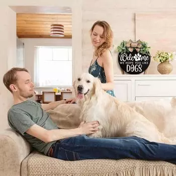 Приветственный венок, подвесной знак на дверь фермерского дома, декор крыльца входной двери с листьями эвкалипта и бантом из буйвола — для любителей собак, декор на весну и лето белый