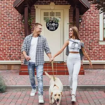 Приветственный венок, висящий для любителей собак, табличка на дверь фермерского дома для украшения крыльца входной двери с листьями эвкалипта и бантом из кожи буйвола - декор весна-лето белый