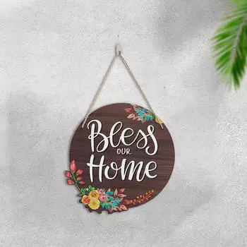 Приветственный знак для входной двери, крыльца фермерского дома, круглой деревянной подвески в деревенском стиле Bless Our Home