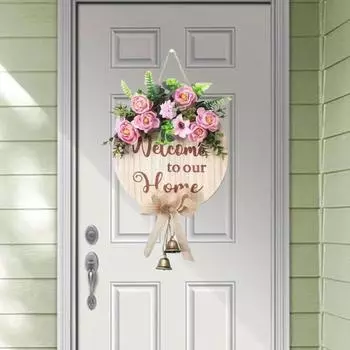 Приветственный знак для входной двери, подвесной знак из дерева в деревенском стиле с искусственными цветами