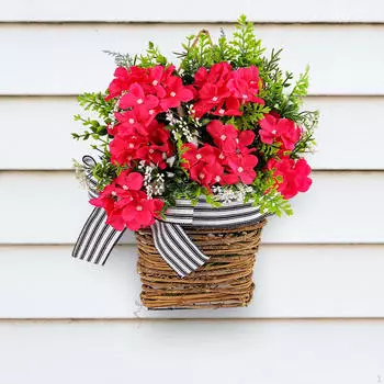 Приветственный знак Весенний венок Фермерский дом Крыльцо Передняя дверь Подвесная корзина Искусственные цветы для