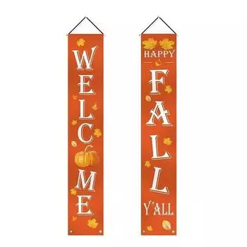Приветствуем осенний урожай Декоративная вывеска на крыльце Осенняя дверь Тыква Кленовый лист для вечеринки День благодарения Украшение сада и двора красный