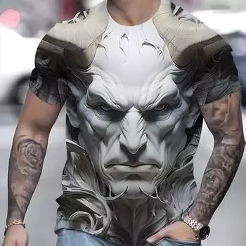Привлекательная футболка с 3D-графикой Angry Statue Man - уникальная новинка с коротким рукавом и круглым вырезом для мужчин, дышащая летняя одежда для отдыха на открытом воздухе S