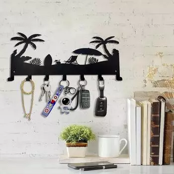 Привлекательная металлическая стойка для ключей с 7 крючками, настенное крепление для организации, уникальный органайзер для ключей с 7 крючками: Металлическое настенное крепление для прихожей светло-серый