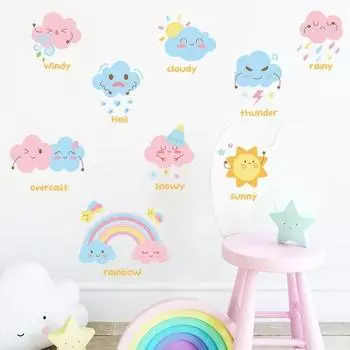 Привлекательная наклейка на стену, мультяшное выражение погоды, украшение для спальни и гостиной для малышей