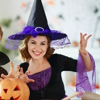 Привлекательная шляпа ведьмы на Хэллоуин, мягкие удобные головные уборы для взрослых и детей, декоративный реквизит для наряда фиолетовый