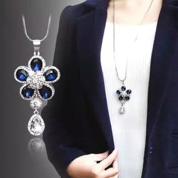 Привлекательное ожерелье с подвеской в виде цветка, инкрустированное стразами, свитер, платье, цепочка, ювелирные изделия